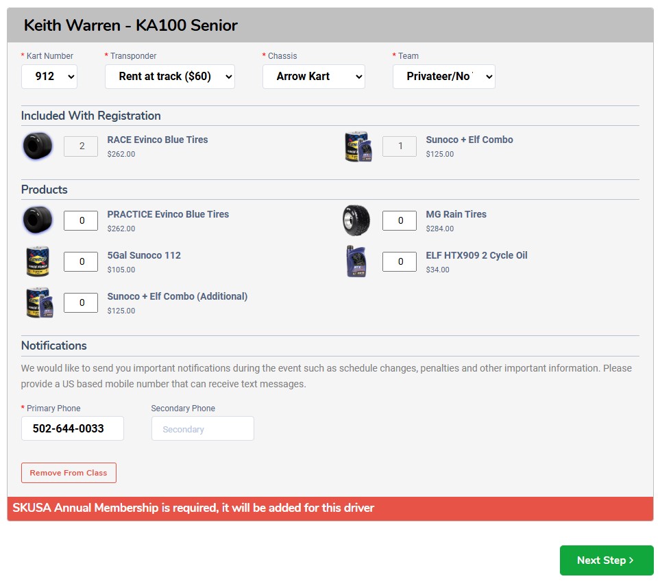 Racer Registration UI